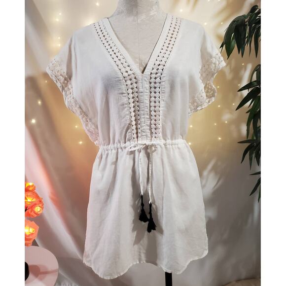 J. Crew Poplin Linen Cotton Tassel Tie Waist Tunic Dress Womens Size XXS White - Picture 1 of 12